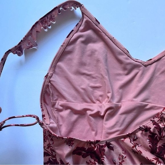 Topshop Swimsuit One Piece  Bathing Suit Floral Pink Ruffle Frill Romantic Sz 8 - Picture 11 of 16